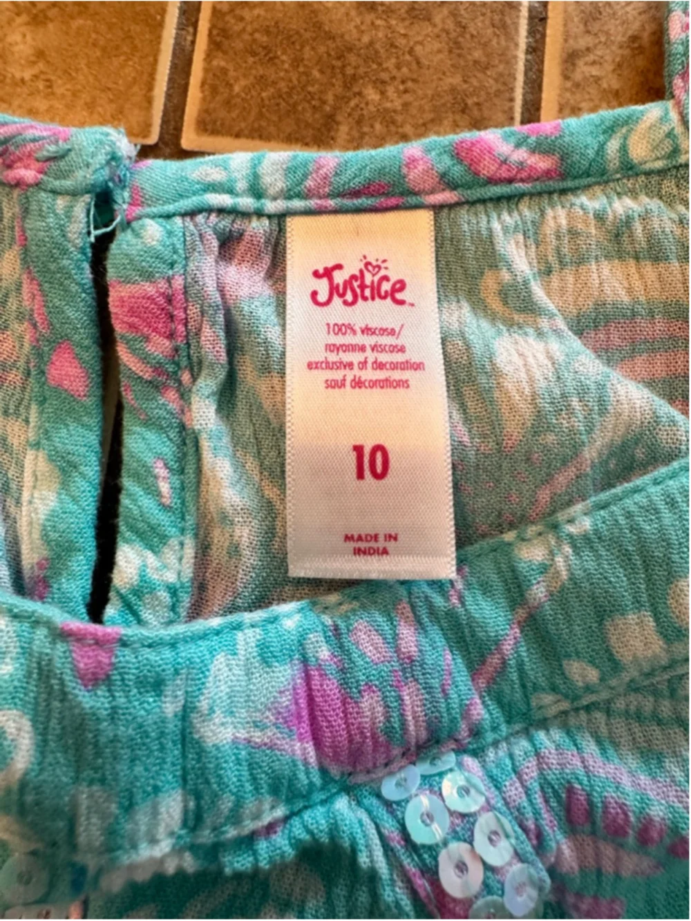 Girls Justice Turquoise Pink Patterned Tank Top Size 10